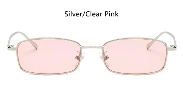 Rihanna, металлические прямоугольные солнцезащитные очки, Роскошные, дизайнерские, женские, оттенки, Ретро стиль, модные, маленькие, квадратные очки, черные, UV400, унисекс - Цвет линз: silver clear pink