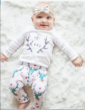 

Christmas Costume roupa infantil Newborn Infant Baby Girl Boy Letter Deer T shirt Tops+Pants Outfit Clothes Set girls clothes
