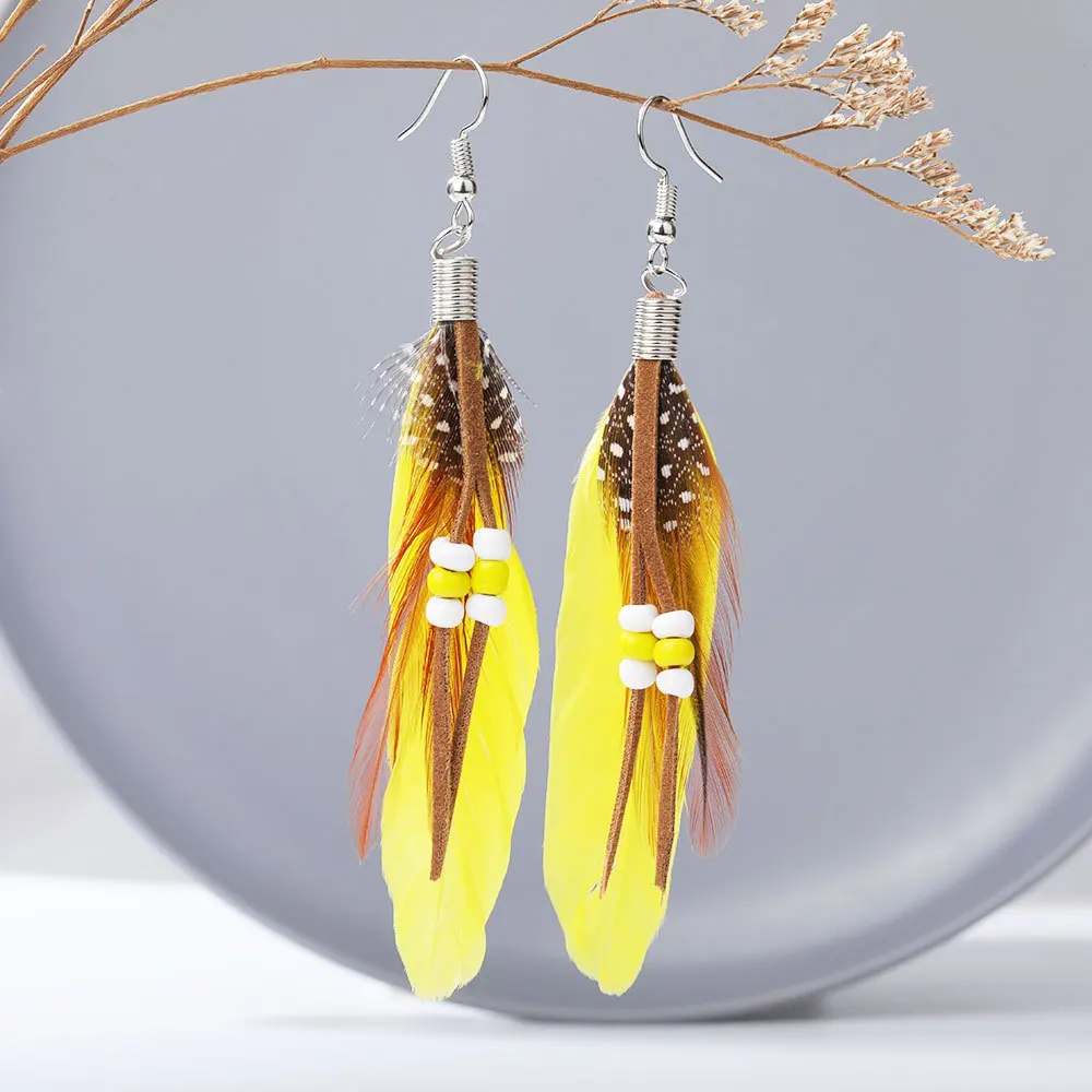 Beads Peacock Feather Stud Earrings Ethnic Women Bohemian Fairy Accessories Leaf Vintage Charms Jewelry Making