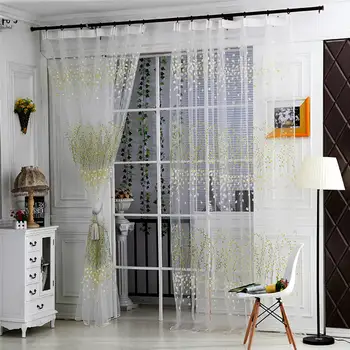 

New Window Sheer Voile Tulle Curtain Bedroom Living Room Balcony Plum Flower Tube Curtain modern curtain tulle sheer panel 90*27