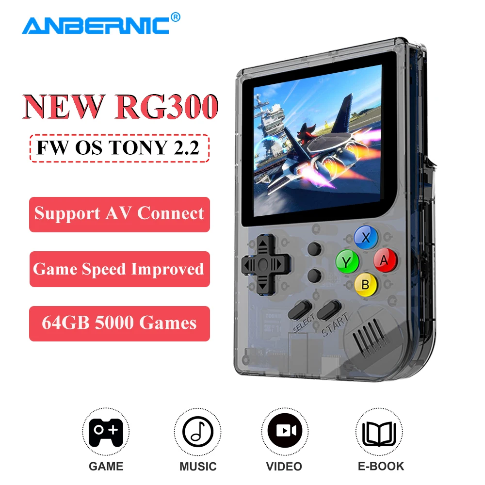 ANBERNIC NEW RG300 Retro Game Console IPS Screen 5000 Video Games 64G FW OS Tony 2.2 System Portable Handheld Consola Player