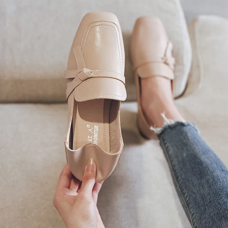 

Red Man Square Head Shoes Women's 2019 New Style Autumn Chunky-Heel England Small Leather Shoes Women's Retro Square Head Double