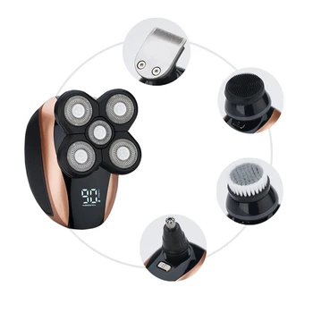 

5 in 1 Rechargeable Electric Shaver Five Floating Heads Razors Hair Clipper Nose Ear Hair Trimmer Digital Display Men Face Clen