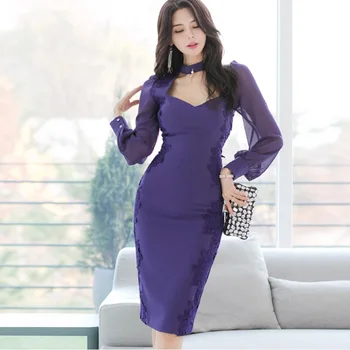 

Fashion elegant slim women dress new arrival korean party lace slim dress OL sexy square collar elegant sexy pencil dress