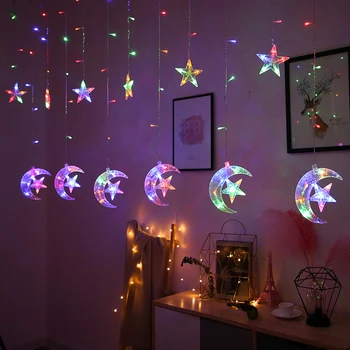 

LED Curtain String Light Star Moon Plug Fairy Night Light Christmas Garland String Lights Lamp For NEW YEAR Wedding Decoration