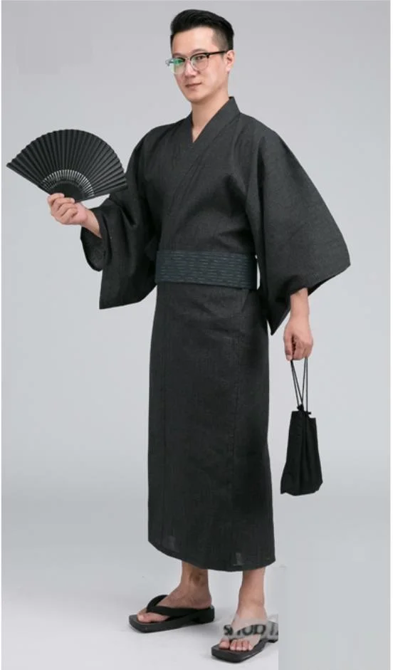 Men Kimono Bathrobe Yukata Long Pajamas Cotton Robe Breathable Summer Japanese Style Household