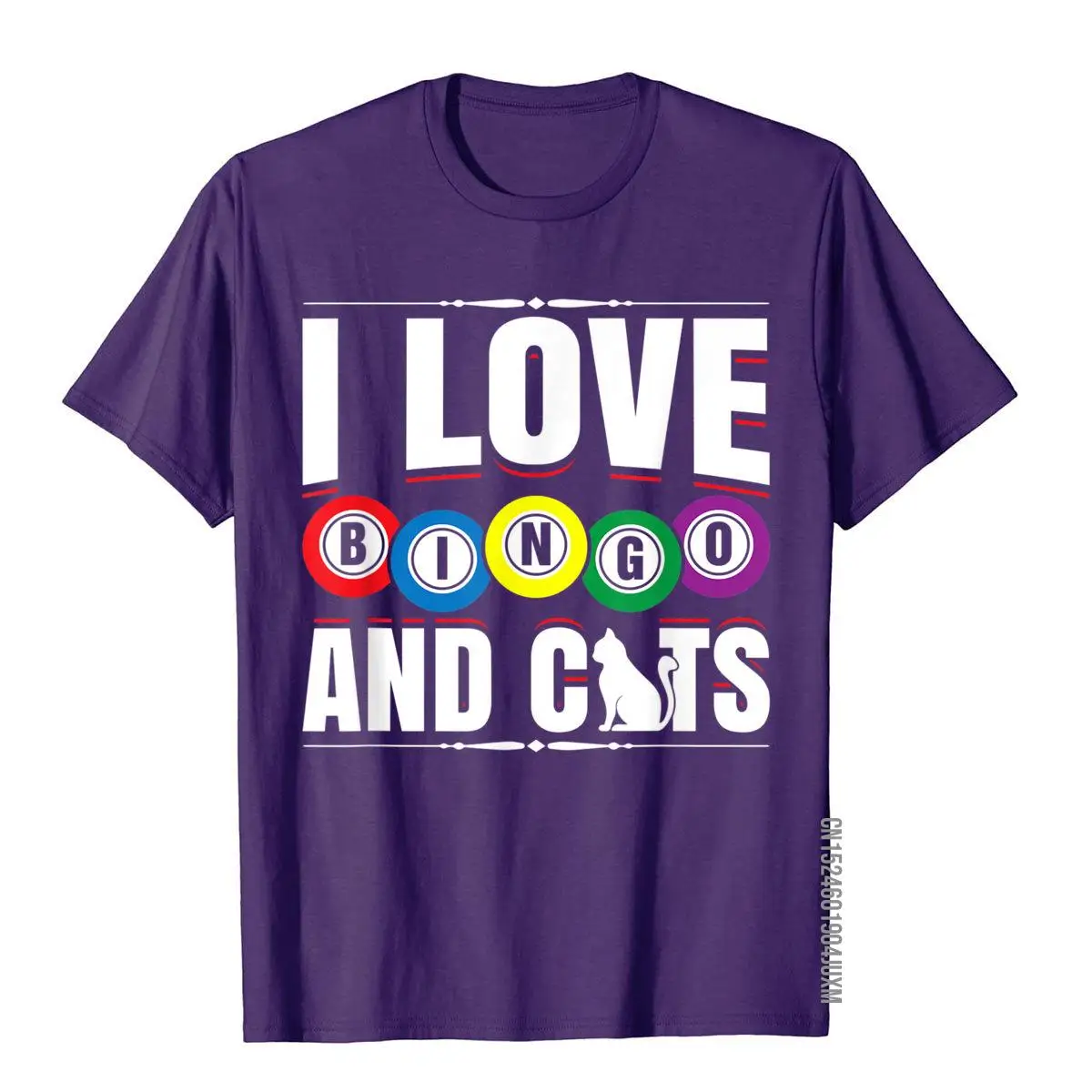 I Love Bingo And Cats Funny Lucky Player Humor Cool T-Shirt__97A3575purple