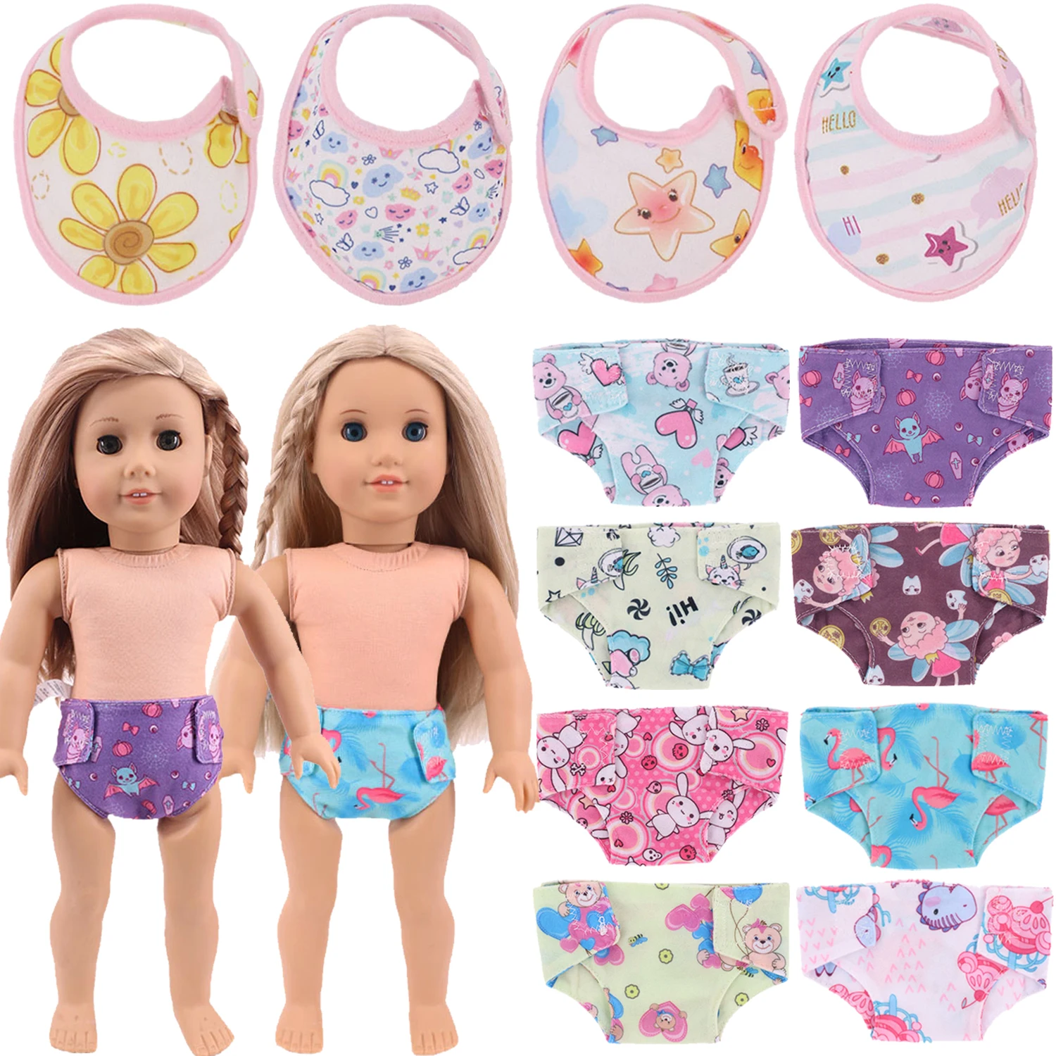 Doll Clothes Bibs Saliva Towel Polka Dot/Animal Print for 18 Inch American Doll 43cm Reborn Baby Accessories