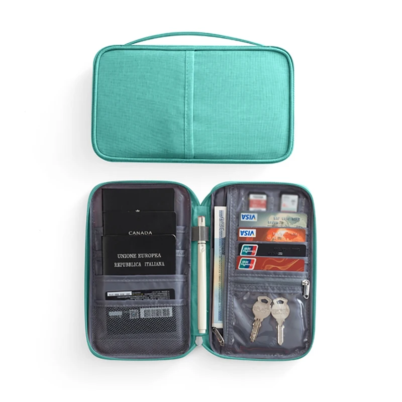 Green S Travel Passport Document Storage Bag Waterproof Oxford Fabric Credit Card Wallet File Folder Document Storage Pouch Bags - Цвет: Green S