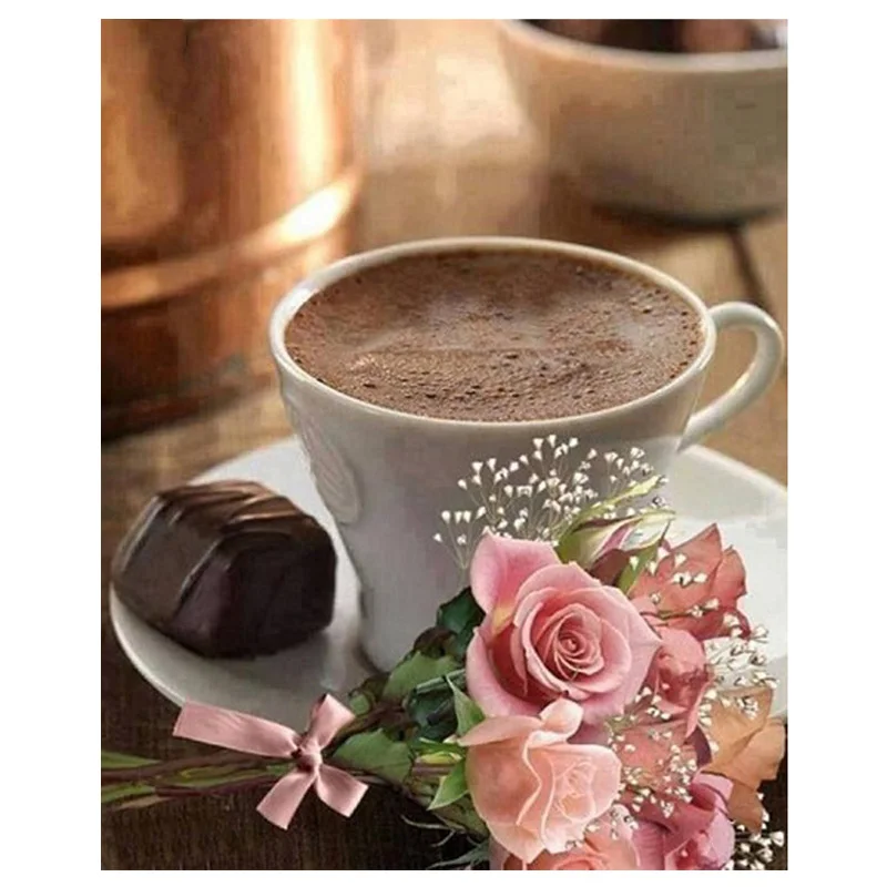 New Diamond painting coffee tea rose mosaic Full drill Square round embroidery sale Still life home decor BY249 | Дом и сад