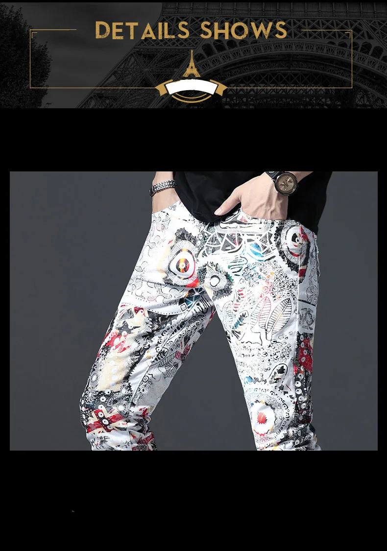 Дизайнерские новые 3D мульти листья белые обтягивающие джинсы с принтом высокое качество модные джинсы в стиле панк Размер 36