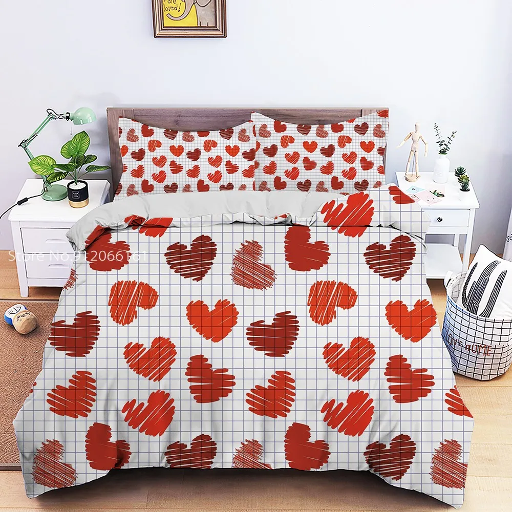 

3/2Pcs Cute Love Pattern Bedding Set 3D Printed Cartoon Duvet Cover Set With Pillowcase Bedroom Decor Twin Queen King Size