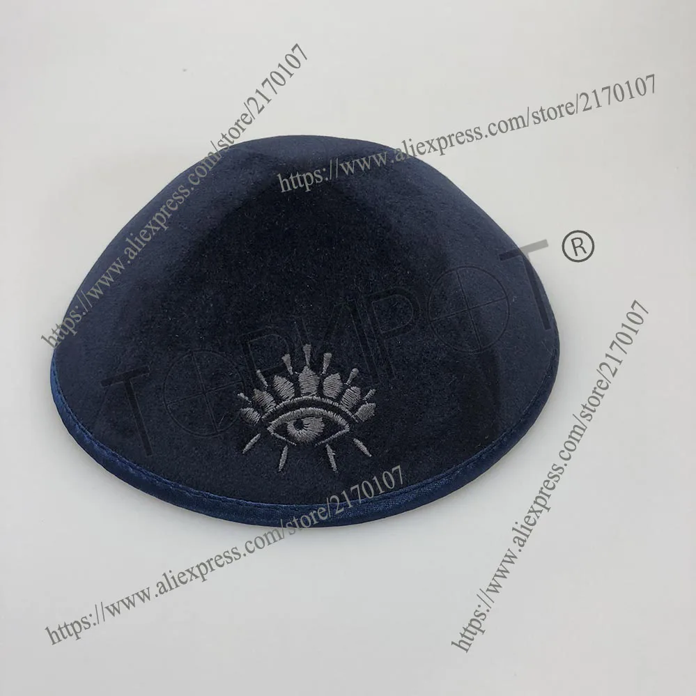 Черный бархат kippahs kippot кипоть с черный логотип вышивка для свадьбы|Мусульманская