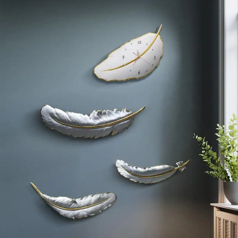 Tanie Cyfrowa ściana zegar nowoczesny Design kreatywny Nordic nowość złote piórka zegar ścienny salon Klok Home Dector Qk60wc