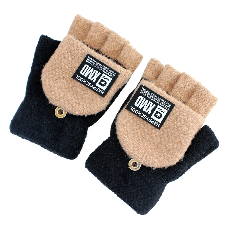 Зимние мужские перчатки без пальцев, толстые теплые варежки Luvas Handschuhe Guantes для студентов и мальчиков, рождественский подарок