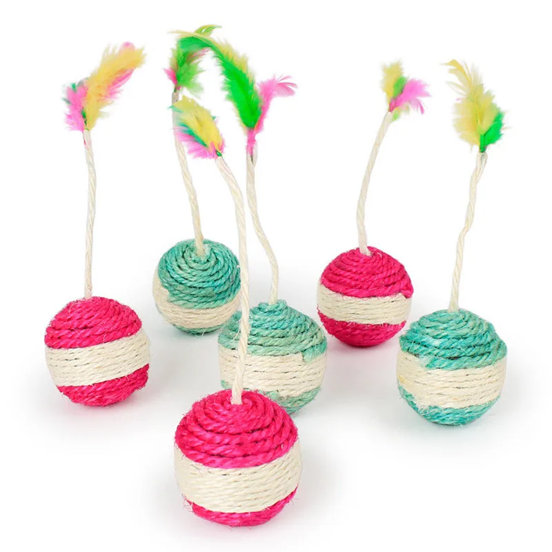 

Pet Cat Kitten Toy Rolling Sisal Scratching ball Funny Cat Kitten Play Dolls Tumbler Ball Pet Cat Toys Interactive Feather Toy