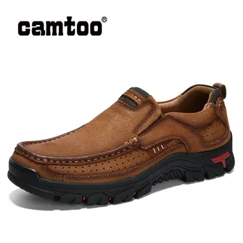

CAMTOO Flats Casual Men's Shoes Genuine Leather Walking Footwear Outdoor Slip-On Quality Classic Cargo Work Safety Sneakers