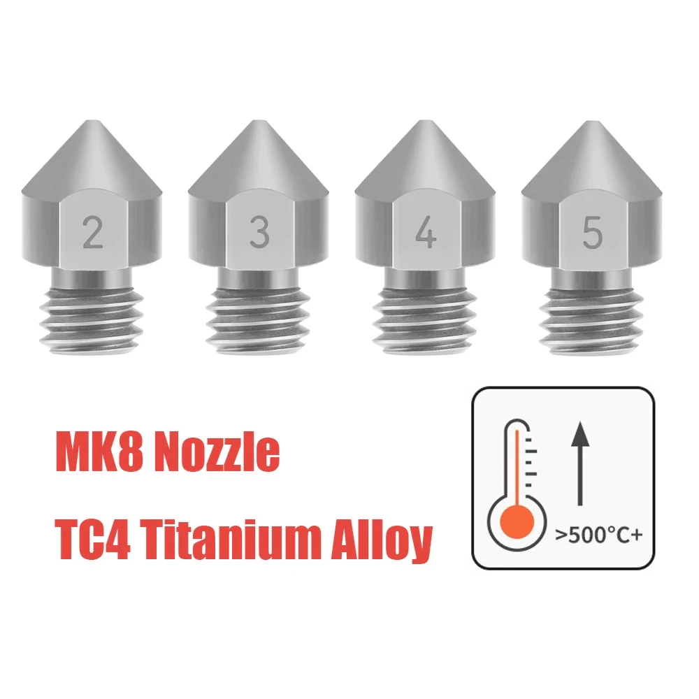 

TC4 Titanium Alloy Nozzle MK8 Nozzle Reprap 0.2/0.3/0.4/0.5mm for Ender 3 CR10 Blu-3 SP-3 SP-5 Hotend 3D Printer Parts