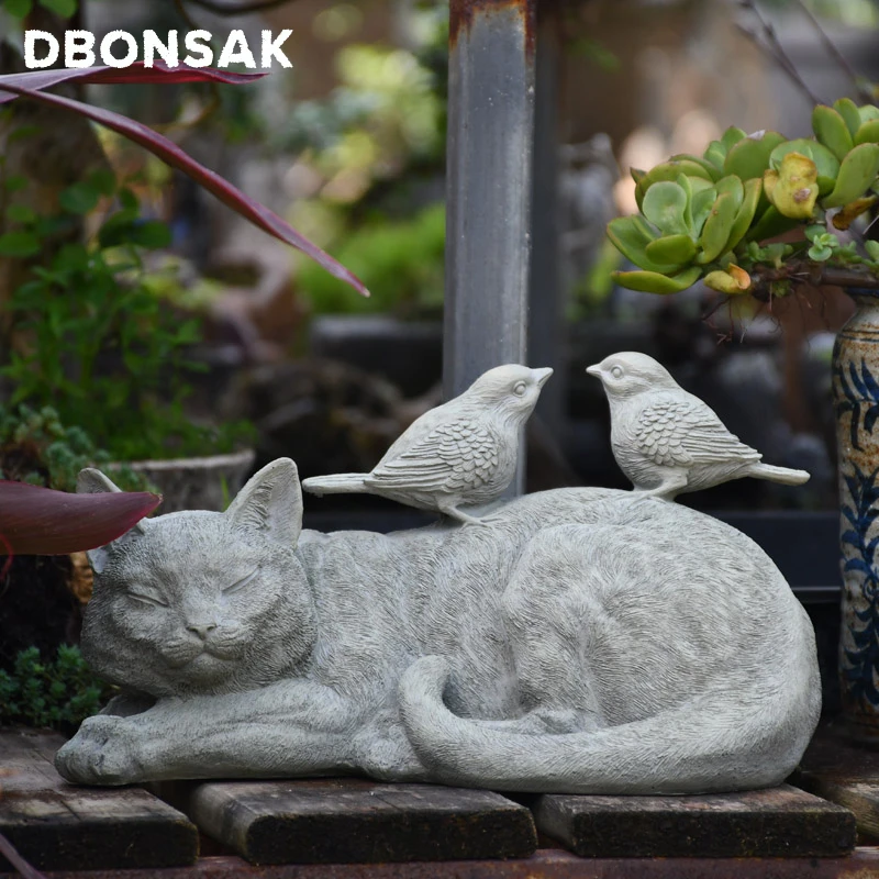 Outdoor Kitten Bird Ornaments Resin Lazy Grey Cat Figurines Decoration Garden Villa Lawn Landscape Animal Crafts Sculpture Decor Outdoor Kitten Bird Ornaments Resin Lazy Grey Cat Figurines Decoration Garden Villa Lawn Landscape Animal Crafts Sculpture Decor
