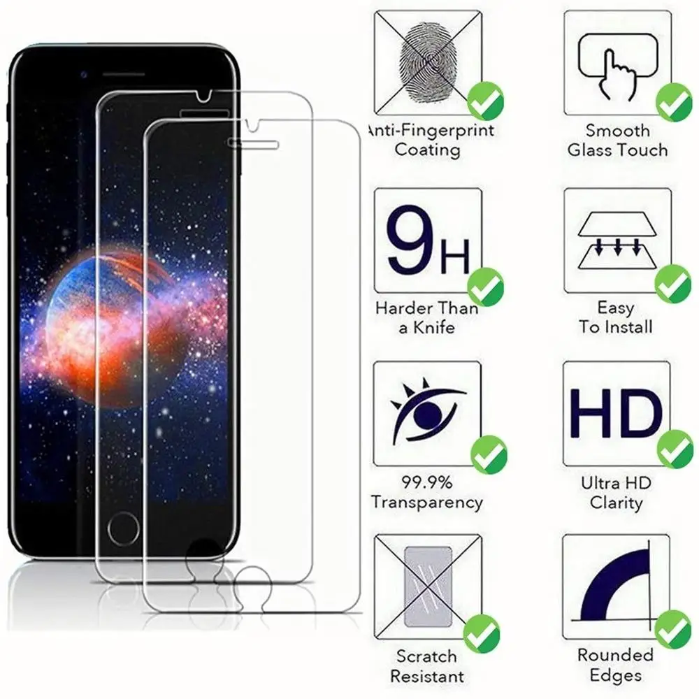 Закаленное стекло 2 шт./компл. для iPhone X XS Max XR 8 7 6 S Plus 11 2019 5S 5 SE 2020 4S 8Plus Защитное