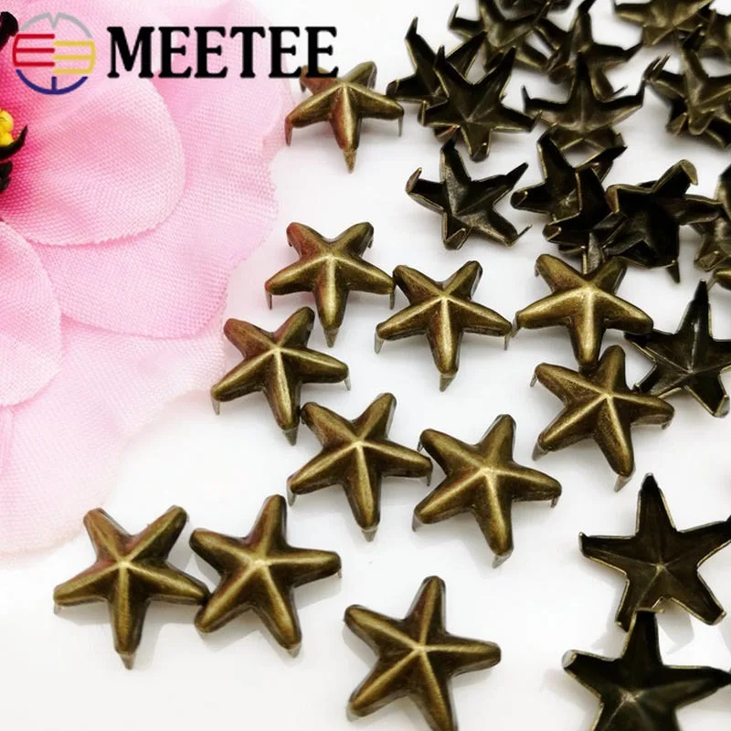 Meetee 100/300pcs 10mm Five-pointed Star Claw Nails Metal Button Decoration Rivet for Handbag Shoes Leather Crafts Accessories