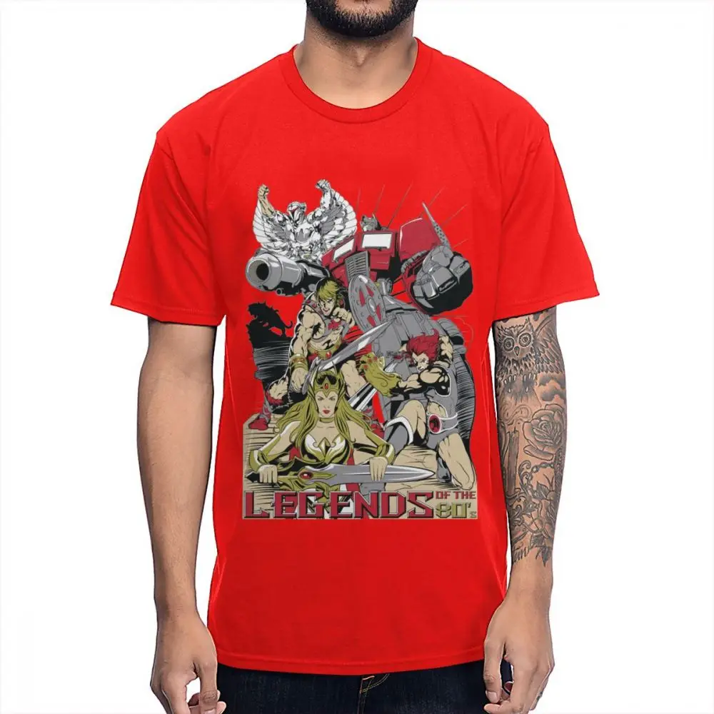 Классическая футболка с героями мультфильмов 80S He-Man Optimus Prime She-Ra Princess OF power Thundercats Мягкая тонкая мужская футболка - Цвет: Красный
