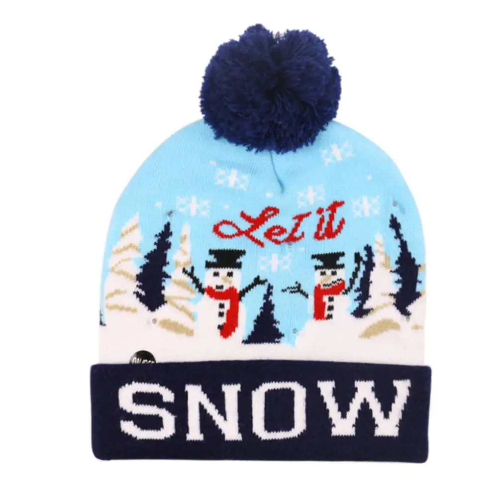 Skillful Manufacture Flanging Christmas Knitted Hat Superior Quality with Ball and LED Color Light for Children Gifts |