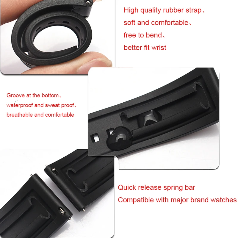 Onthelevel Fluororubber Watch Strap 20 22mm Silicone Rubber Bracelet Quick Release Spring Bar Watchband For Each Watch Brand #E