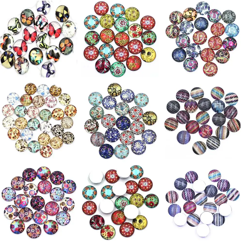

20Pcs Cabochons Cameo Base Flat Back Glass Round Butterfly Eyes Flower Photo For Jewelry Making DIY Finding 10mm