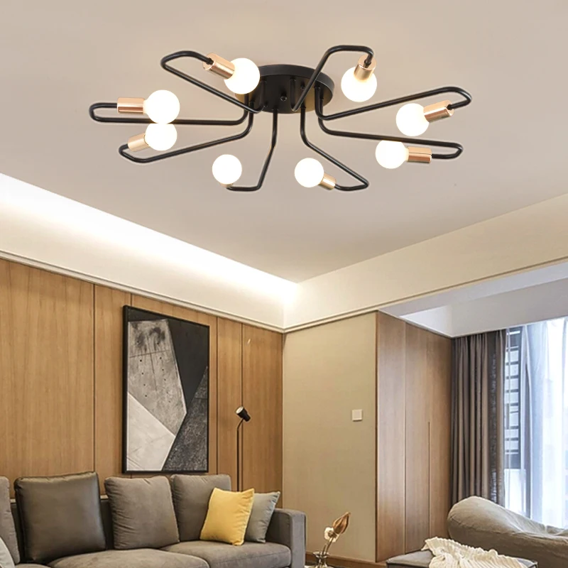 

LED Nordic Chandelier with Round Black Metal Lampshades for Living Room Ceiling Chandelier Bedroom Lustre Lighting Fixture
