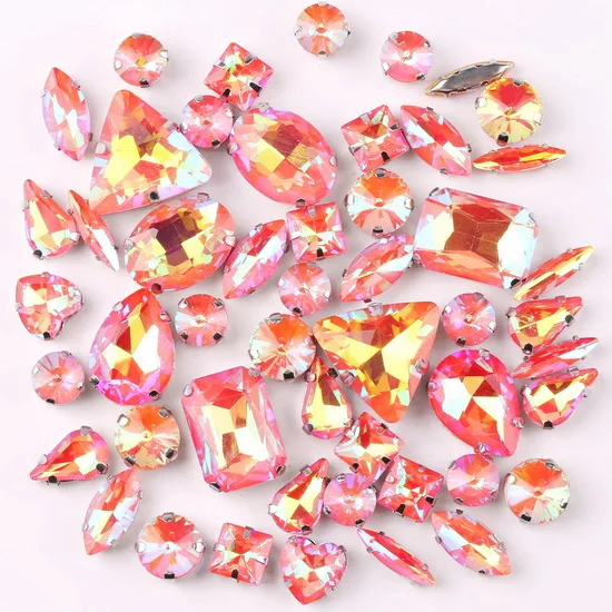 Silver Claw Setting Crystal Rhinestones - 50pcs Mixed Shapes, Clear & Jelly Candy AB