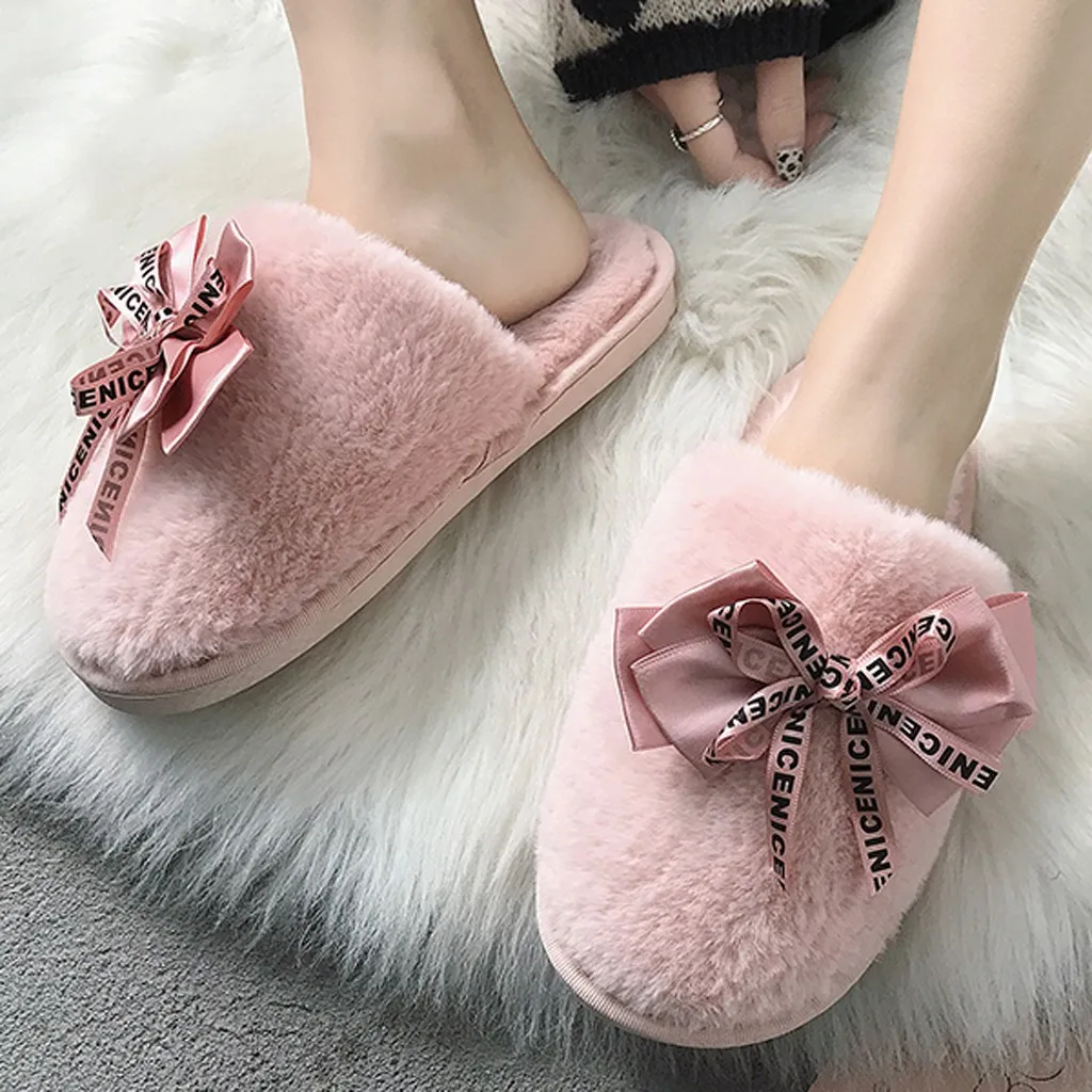 Women Home Slippers Winter Warm Shoes Woman Slip on Flats Slides Female Faux Fur Slippers Women Shoes Closed Toe