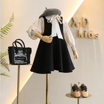 

2019 Baby Girls Fall Fashion Sets, Elegant Top + Back Bow Vest Dress 5 sets/lot, Wholesale, Free Shipping