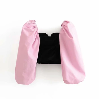 

Puff Sleeve Blouse Women Kawaii Velvet Top Korean Ladies Vintage Crop Blouses Square Neck Top Streetwear Cute Blouse 2020