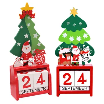 

2Pcs Wooden Christmas Calendar Christmas Decoration Accessory Desktop Ornament