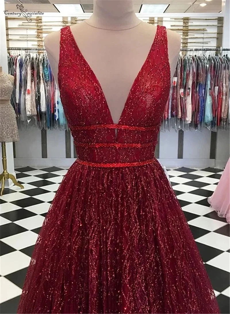 Sexy Red Prom Dresses Long Deep V-Neck Backless Floor Length Evening Dress  Formal Gowns Plus Size Vestidos De Festa 2020