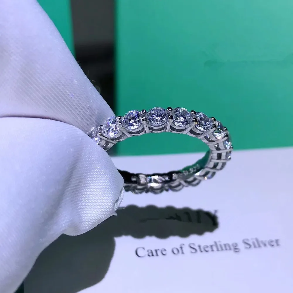 Tanie Tsou59 kobiety 925 srebrne wesele pierścień TIFF 925 kryształ cyrkon jeden rząd wkładka pierścień