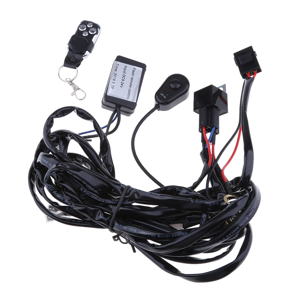 12V-24V Car Remote Control Flash Strobe 2 Lead LED Light Wiring Harness Kit