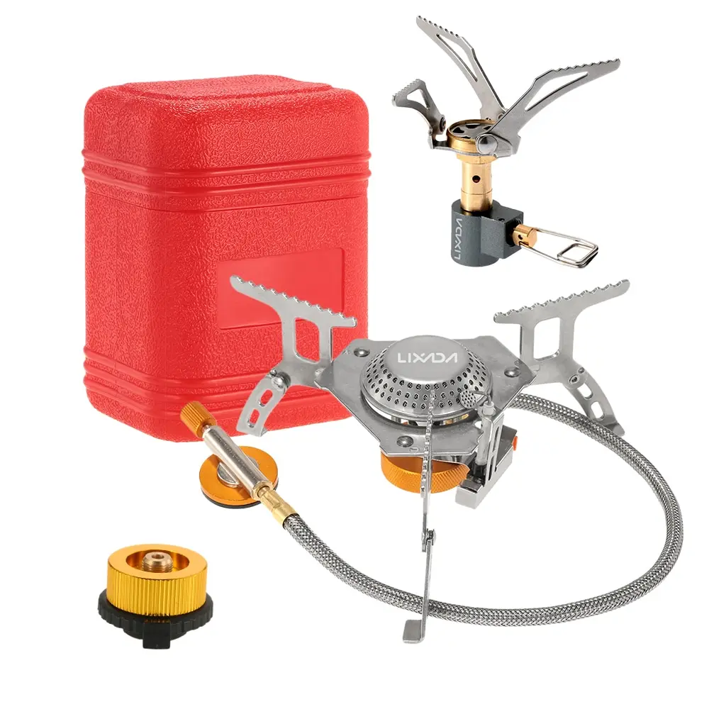 Lixada 3000W Portable Camping Cookware Set Folding Mini Pocket Stove Camping Gas Stove Split Burner with Gas Head Adapter