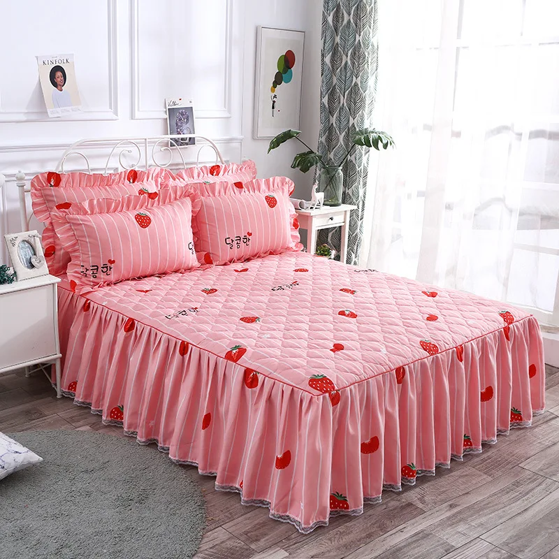 Details about   2021 Bed skirt wrap-around cotton bedspread lotus leaf mattress cover 