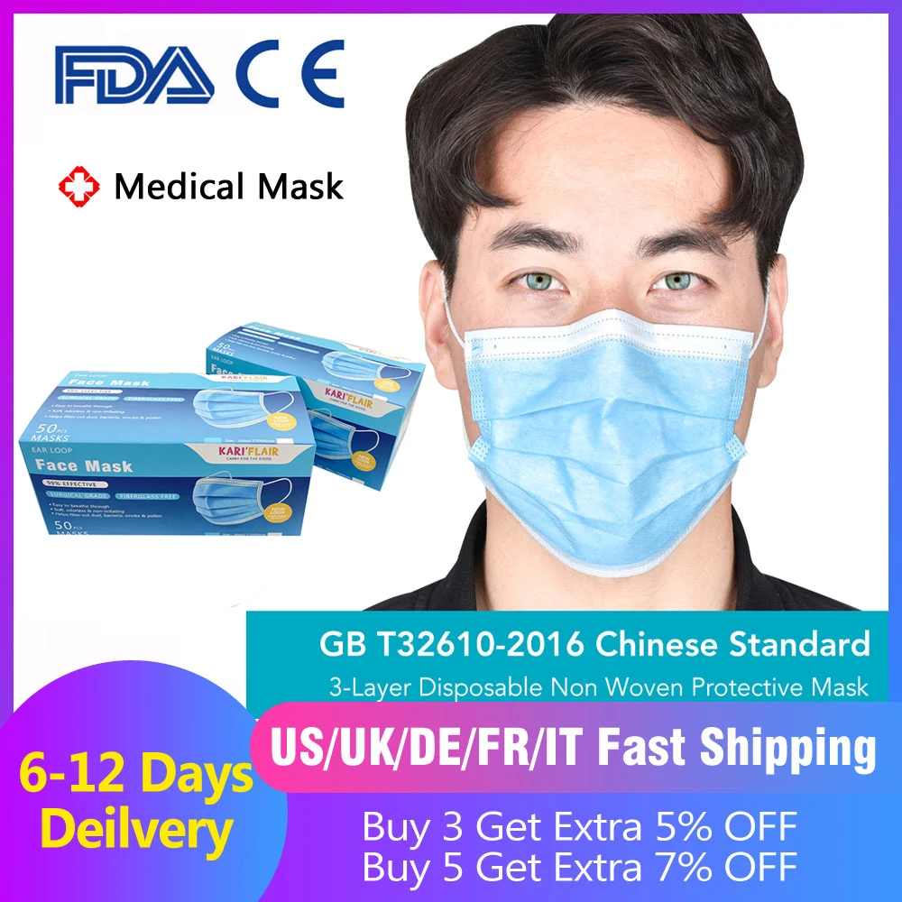 

DHL 24 hours Disposable Masks Medical Mask Surgical Mask 3-Ply Anti-virus Anti-Dust FFP3 KF94 N95 Nonwoven Elastic Earloop