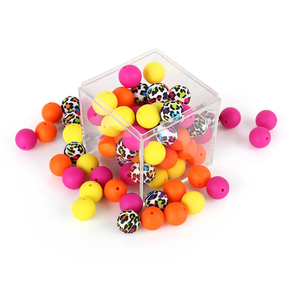 Silicone Teething Beads 15mm 20pcs DIY Chewable Food Grade Infant Leopard Print Round Ball Teething Toys