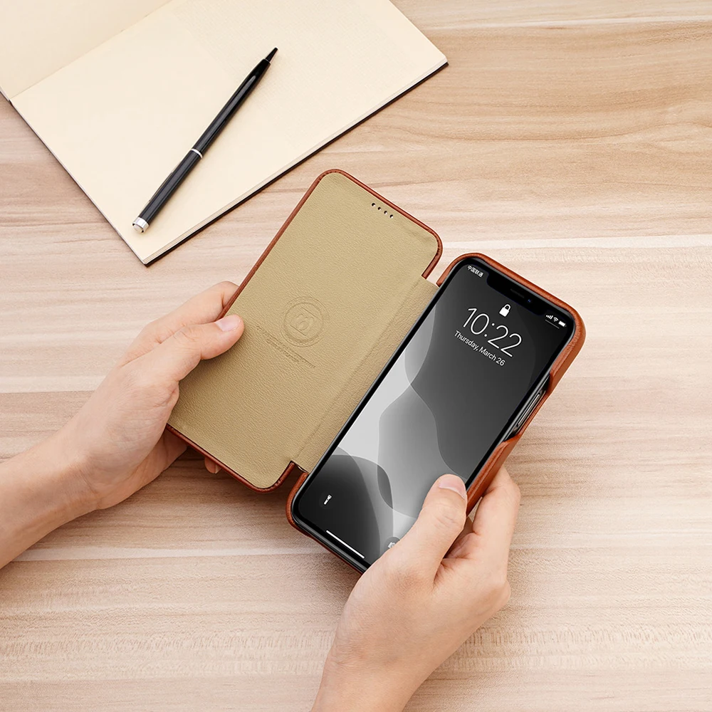 Оригинальный флип чехол iCarer из натуральной кожи в стиле ретро для Apple iPhone 11 12 Mini Pro