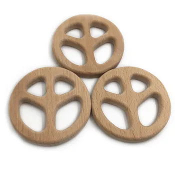 

DIY Creative Toy Peace Sign Shape Baby Wooden Teether Food Grade Beech Pacifier Chain 3C Certification Wood Newborn Teether Gift