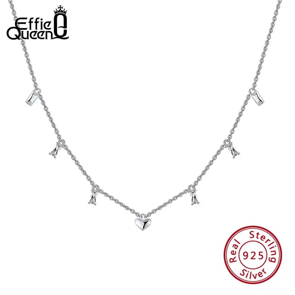 Effie queen 925 пробы Серебряное ожерелье с геометрическим сердцем для женщин романтическое циркониевое свадебное кольцо корейское ювелирное изделие TSN121