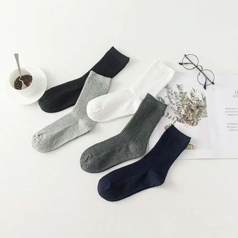 

Men Fashion Casual Vertical Stripes Cotton Tube Socks Solid Color Sweat-absorbent Breathable Casual Male Socks Mid Stockings