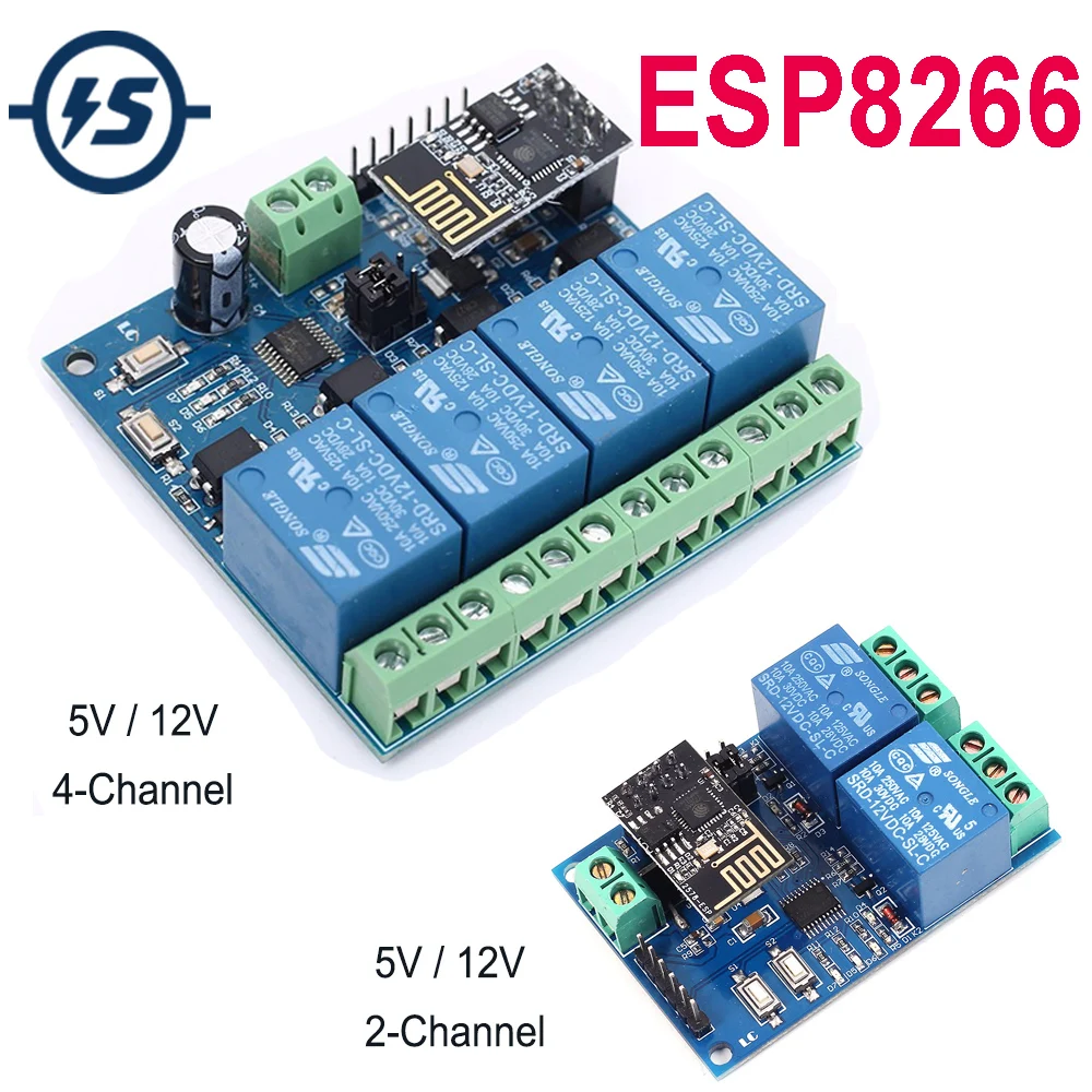 Релейный модуль ESP8266 с Wi Fi для управления умным домом 5 В/12 В 2/4