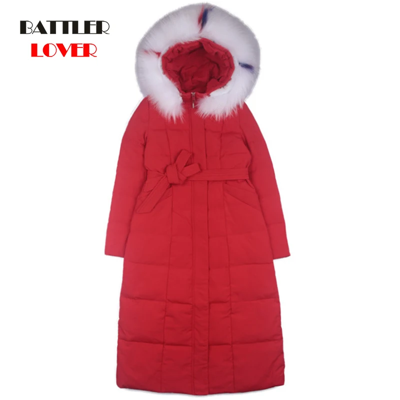 

100% Duck Down Coat Jacket Women Winter 2019 Outerwear Coats Female X-Long Real Fur Hooded Light Ultra Down Jacket Women's Parka
