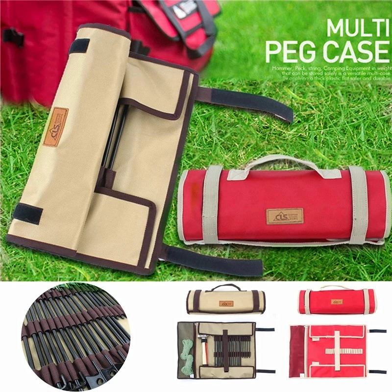 

Outdoor Camping Nail Bag Kit Oxford Cloth Awning Pegs Stakes Nails Bag Storage Bag Tent Nail Hammer Portable Pouch Organizer