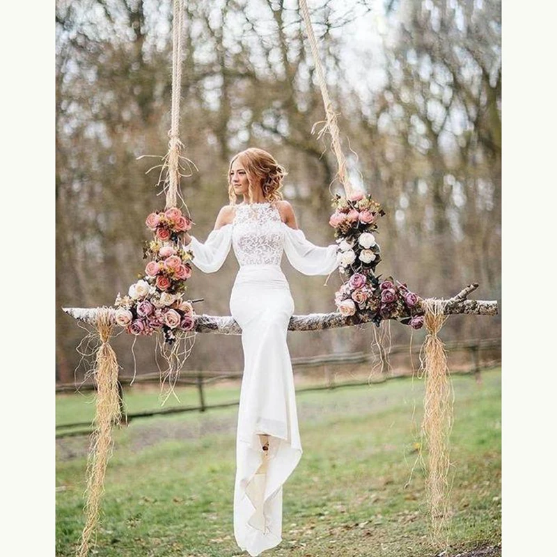 

Stunning Elegant Lace Mermaid Bateau Neck Bridal Wedding Dresses with Off Shoulder Long Sleeve Wedding Gowns for Bride On Sale